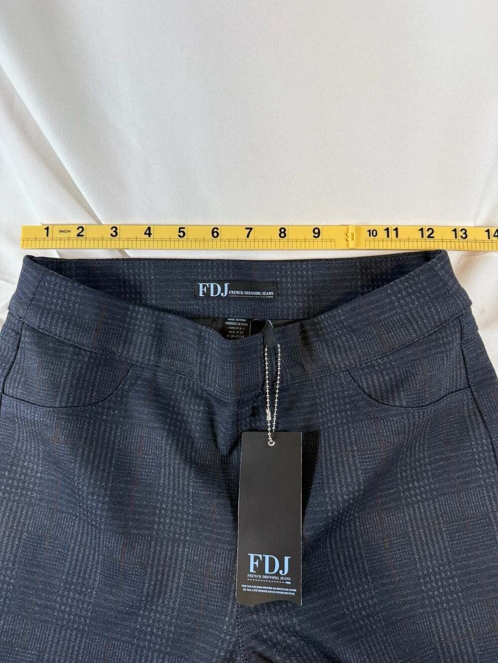 FDJ French Dressing Jeans Pull-On Slim Leg Pants Size 2 Navy Check Workwear Heri - Picture 8 of 10